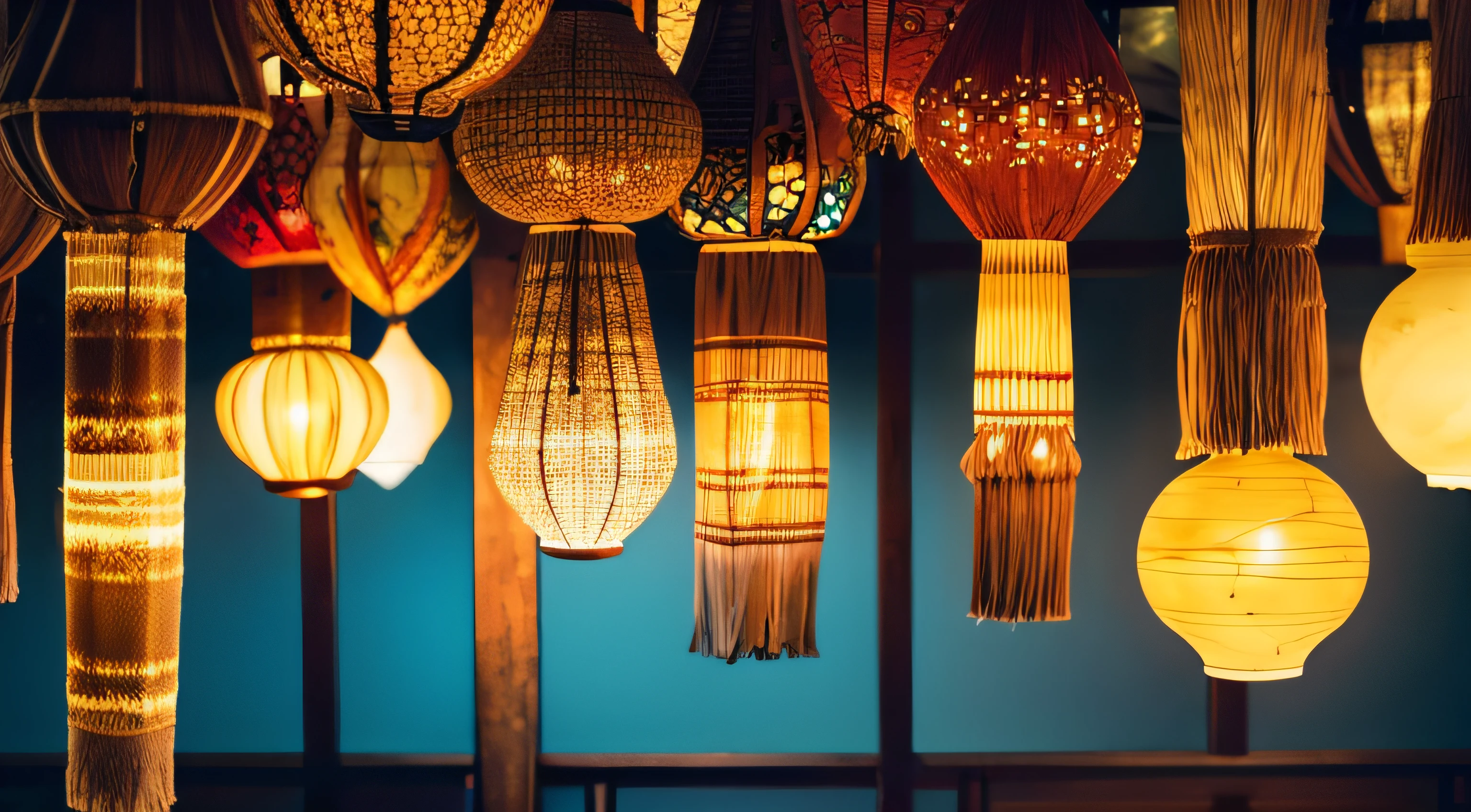 Illustration of a fantastic world lined with handmade lampshades