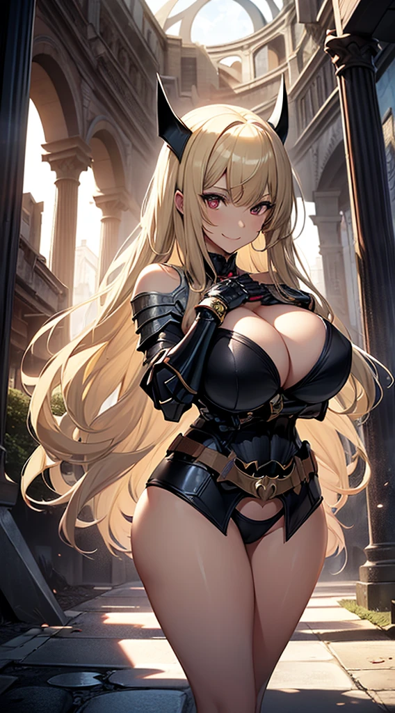 ((masutepiece)), ((High quality)), ((super detailed)), ((High resolution)) , Beautuful Women, adult lady, ((She is one of the most famous knights., Dark Knight)), Beauty, ((Large breasts)), ((big butts)), Deep cleavage, Slim waist, Exposed lower milk, hyperdetailed face, Perfect Skin, ((((Waist-length blonde hair, Long straight blonde hair, crossed bangs)))), Large, Sparkling red eyes, Whole body image, A sexy, An inviting smile, (((animesque))), ((Glamorous,Sexual attraction)) ,23 years old,Height 170 cm,, ((Incredibly beautiful woman)), ((((Provocative)))), ((H Cup Bust)), sexypose, ((Mystical)), ((((Dark Knight)))), ((bikini-armor:1.4, Luxury underwear, - The appearance of rubbing her rich breasts with both hands.)), Underground ruins, animesque:1.4,