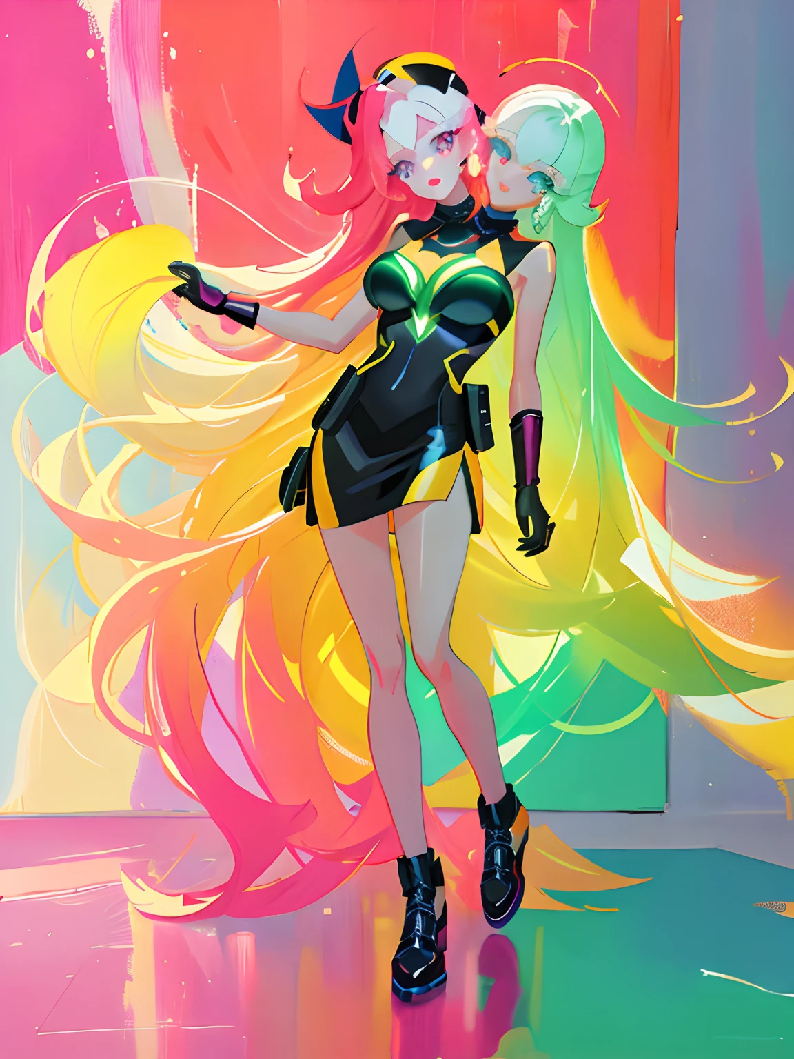 (masterpiece, best quality), best resolution, (2heads:1.5), 1girl, Woman with long light hair and bright makeup, perfect clear face, perfect anatomy, painting of a, Vivid neon ink painting, Vibrant digital painting, Vibrant digital art, colorful art, art of alessandro pautasso, vibrant cartoon art, jen bartel, colorful digital art, Colorful paintings, Colorful Digital Painting, Hypercolor Digital Art, Vivid paintings, Full-color digital art, colourful drawing, vibrant fan art