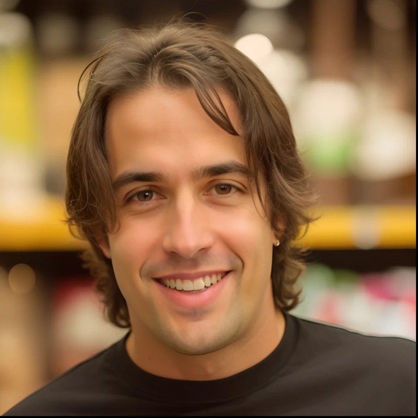 Homem arafed com cabelo comprido sorrindo em uma loja, Steve Buschemi, Marcos Silvestri, david rios ferreira, Miguel Pangrazio, marco bucci, marc simonete, Pepe Moreno, gui guimaraes, George Doutsiopoulos, Directed by: Felipe Seade, Leonardo Fioravanti placeholder image, Artur Bordello, Miguel Maurino