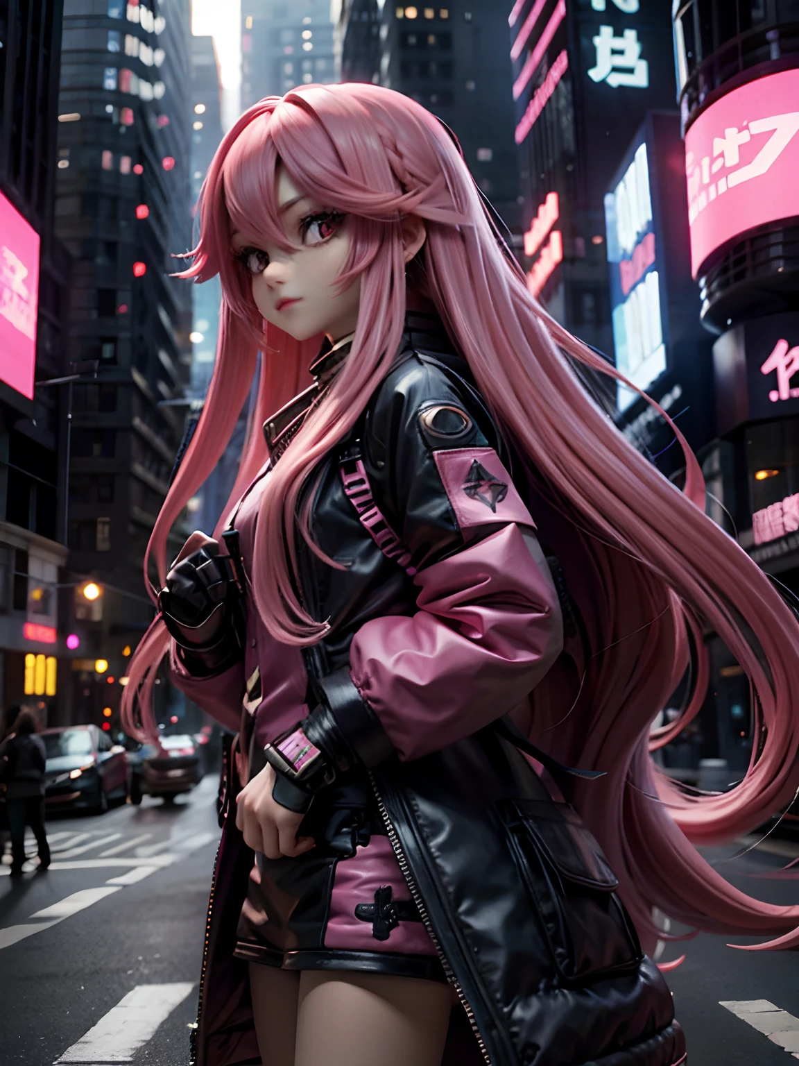 Woman, アニメ, black clothing, Robot, cyberpunk, pink eyes, dark blonde hair