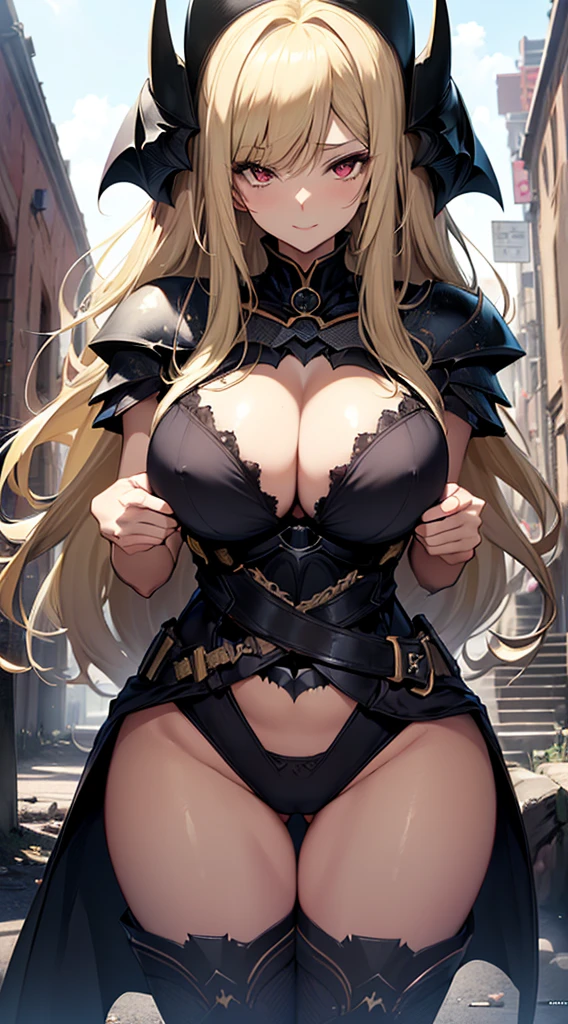 ((masutepiece)), ((hightquality)), ((Ultra-detailed)), ((hight resolution)) , Beautuful Women, adult lady, 25-years old, ((She is one of the most famous knights., Dark Knight)), Beauty, ((Large breasts)), ((big butts)), Deep cleavage, Slim waist, Exposed lower milk, hyperdetailed face, Perfect Skin, ((((Waist-length blonde hair, Long straight blonde hair, crossed bangs)))), Large, Sparkling red eyes, Whole body image, A sexy, An inviting smile, (((animesque))), ((Glamorous,Sexual attraction)) ,23 years old,Height 170 cm,, ((Incredibly beautiful woman)),  ((((Provocative)))), ((H Cup Bust)), sexypose, ((Mystical)),  ((((Dark Knight)))), ((bikini-armor:1.4, Luxury underwear)), ((- Grab the plump breasts with both hands and rub them:1.4, masturbation)), Underground ruins, animesque:1.4, R-18,