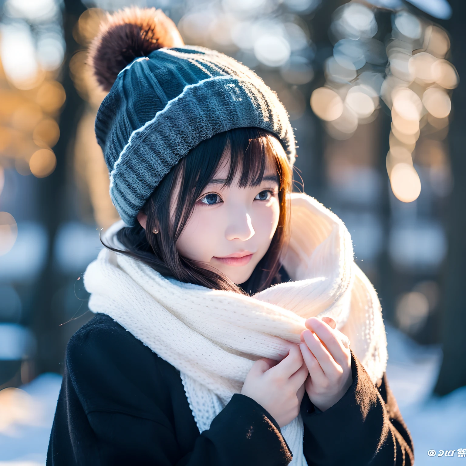 An ultra-high picture quality、Perfect Photo、14 year old beautiful girl、Japan beautiful girl、hi-school girl、light skinned、slender、Black Haired Beautiful Girl、cute little、Beautuful Women、Nose turned red from the cold、(tiny chest)、breathe into your hands、((Nokezoru))、Colorful winter clothes、Wear a sweater、muffler、Knitted gloves、No bangs、Knitted Cap、((rampage))、((It hurts a lot))、(hate)、(Painful)、(resist)、(half-opened mouth)、(Resist fiercely)、terrifying、sports hair、Straight hair、glares、semi long hair、(Teary-eyed)、Bedrooms、