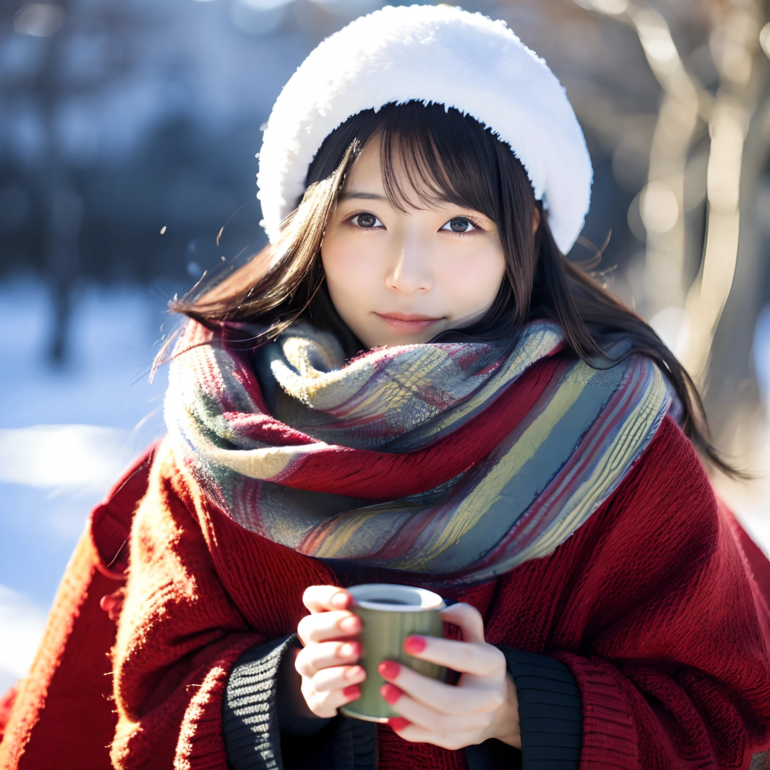 Japan woman shivering in winter clothes