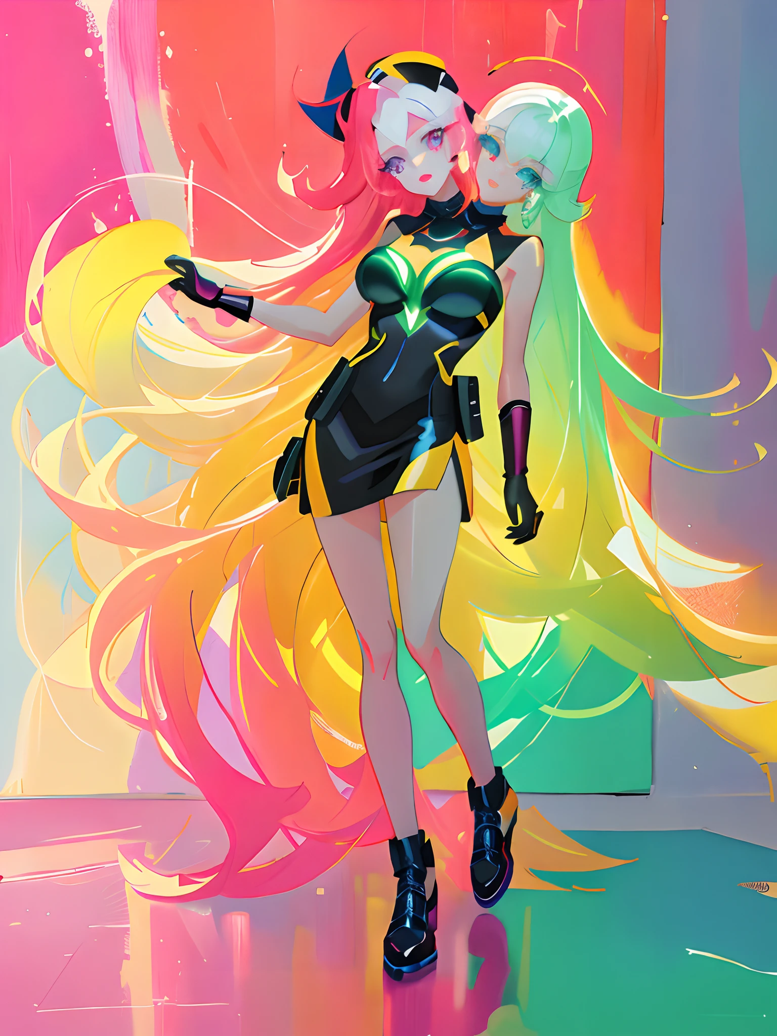 (masterpiece, best quality), best resolution, (2heads:1.5), 1girl, Woman with long light hair and bright makeup, perfect clear face, perfect anatomy, painting of a, Vivid neon ink painting, Vibrant digital painting, Vibrant digital art, colorful art, art of alessandro pautasso, vibrant cartoon art, jen bartel, colorful digital art, Colorful paintings, Colorful Digital Painting, Hypercolor Digital Art, Vivid paintings, Full-color digital art, colourful drawing, vibrant fan art