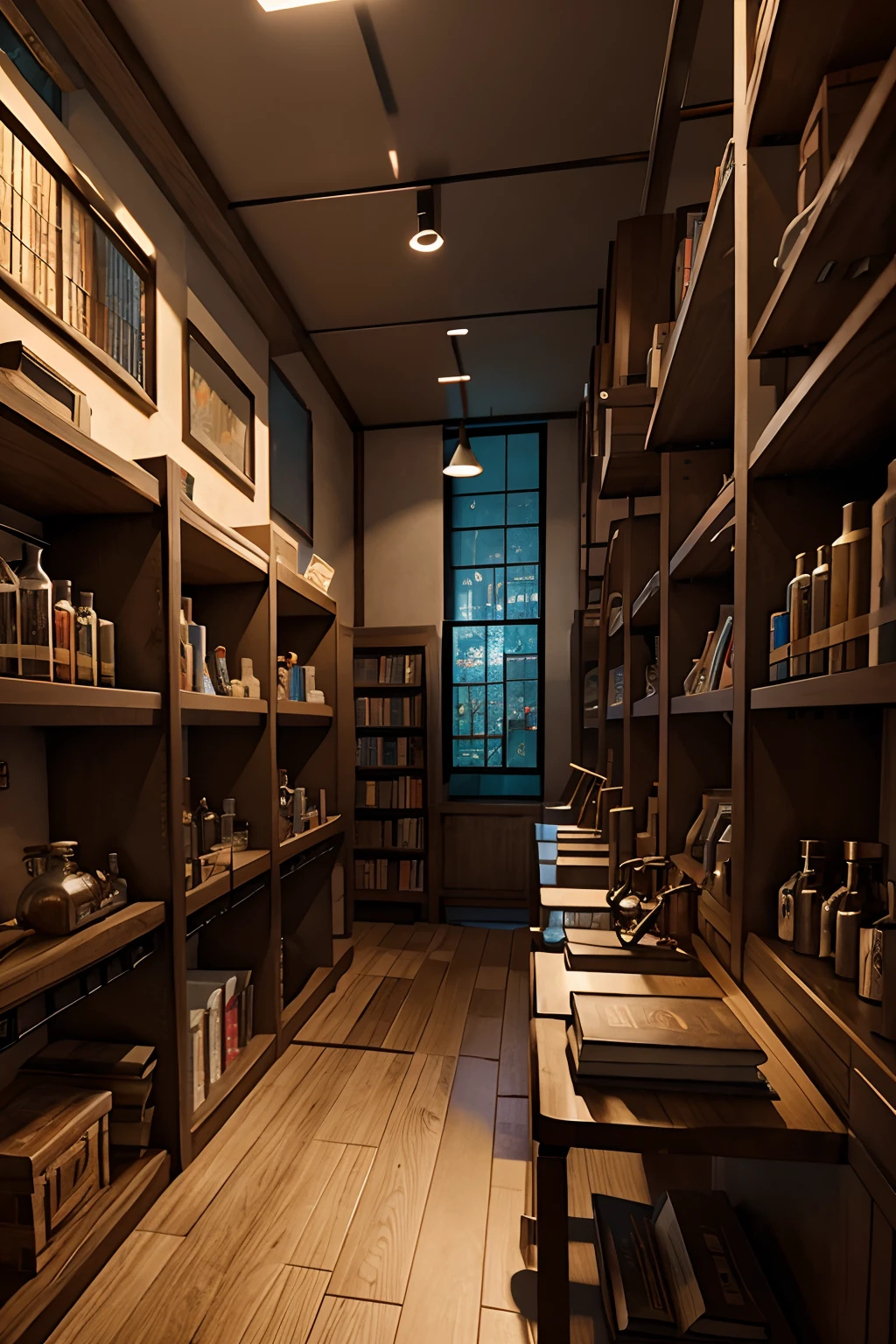 An alchemy laboratory with shelves of books, Game illustration, digital ilustration, estilo anime, 4k,