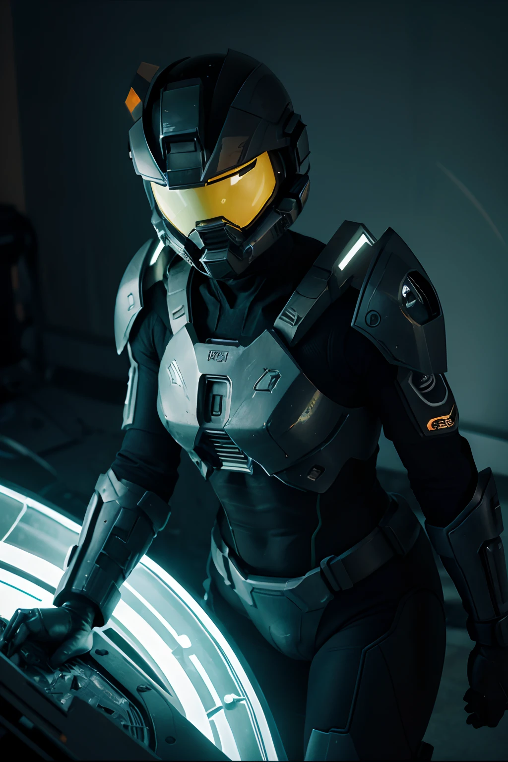 Create an ultra-detailed, centered midshot illustration of Master Chief, the iconic character from Halo, in a cel-shaded style with 1.3 shading intensity. Focus on bold outlines and strong ink lines with 1.1 intensity, showcasing the character's power and presence. Use tetradic colors to enhance visual interest. Be sure to apply the artistic styles of realistic professional and marketing photoshoot, luminous & bioluminescent, anime & comic book, pop art, and futuristic & sci-fi to bring the artwork to life. Draw the art in a vector format, ensuring the highest quality and 32k resolution for the most exceptional details. Experiment with flat colors and lights, creating a high contrast between light and shadow. Draw the art unframed, truly capturing the essence of Master Chief. --ar 16:9 --v 5.2