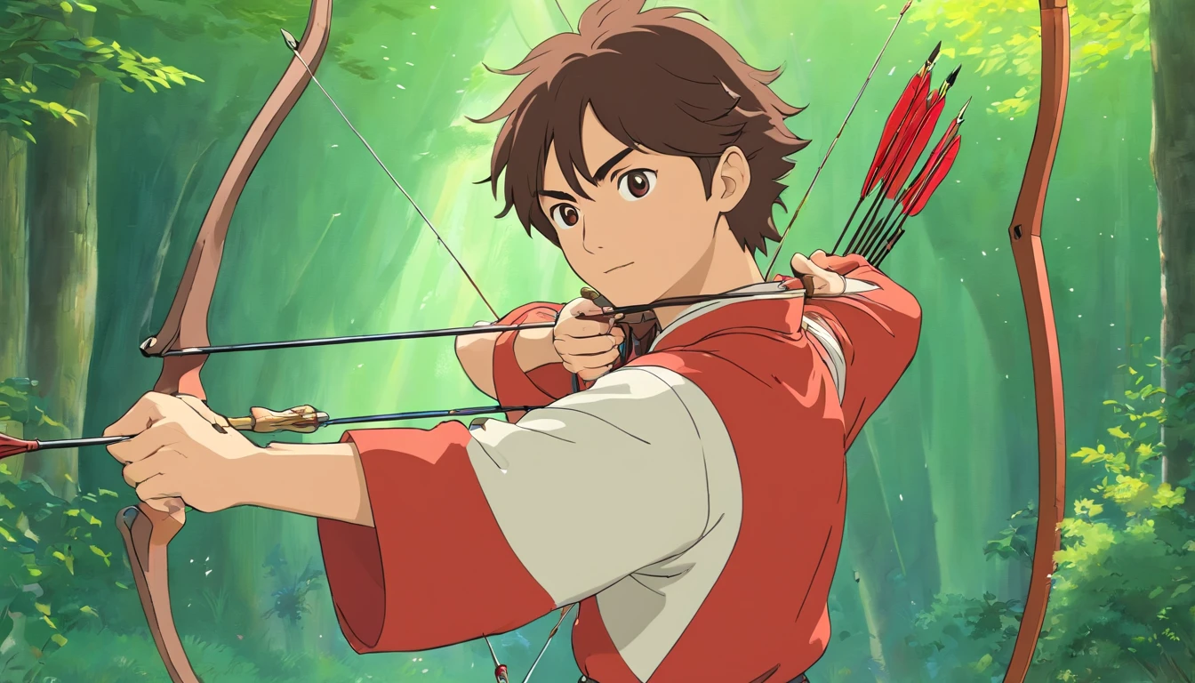Best quality,Highly detailed,Masterpiece，asian male，Shooting arrows，Archery competition，wearing a hanfu