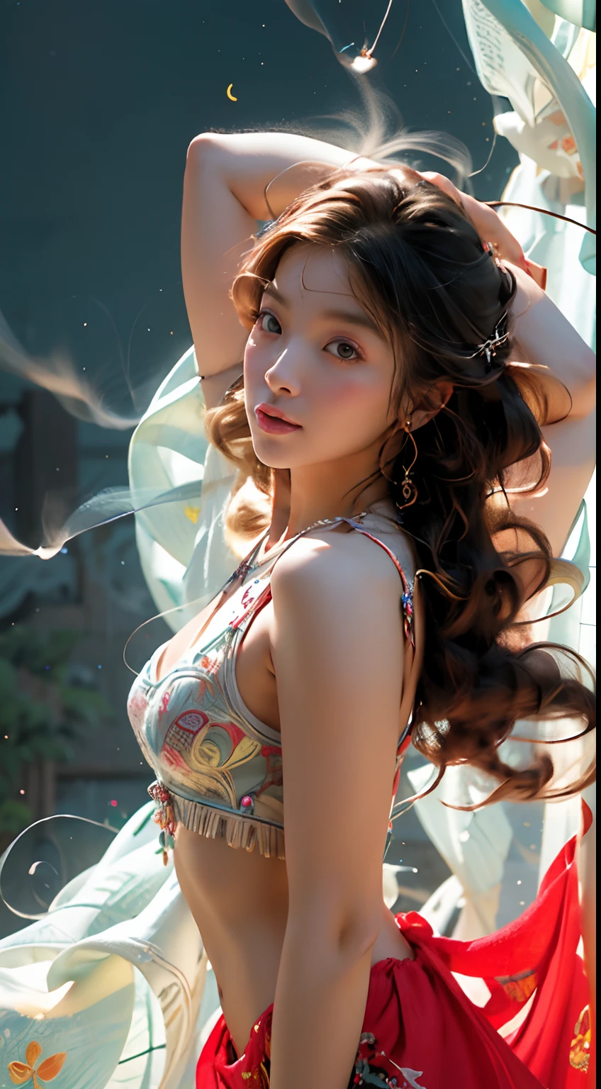 National Foundation, Simple strokes of flowers, 1 sister, Solitary, Hanfu, old_Chinese idol_architecture, Flower Field, Blooming flowers, (White smoke:1.Hot Reality:1.4), Tangled, Mandala, wring, official art, Unity8k Wallpaper, Super detailed, Pretty and beautiful, masterpiece,best quality, (Dynamic angle:1.4), glowing skin, (Colorful sparks floating:1) The most beautiful chaos, elegant, brutalist design, Vibrant colors, Romantic Depth of Field_dance, half turtle_Upper part of the body, National Foundation, Chiaroscuro, Movie Lighting,dilapidated ancient temple,