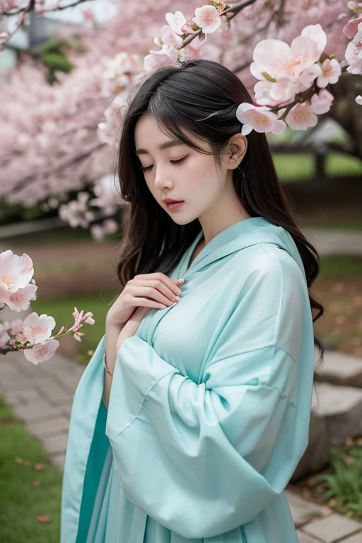 Baby under the peach blossom tree,Fall asleep in swaddling clothes,Wear jade pendants,There is a wound on the face,フォトリアリスティック