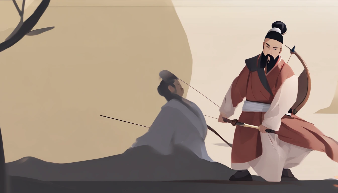 Best quality,Highly detailed,Masterpiece,Asian male,in a panoramic view,At the playing field,There are a lot of people,Bow and arrow competition,Archery competition,wearing a hanfu,Square face,Deep eyes,Beard