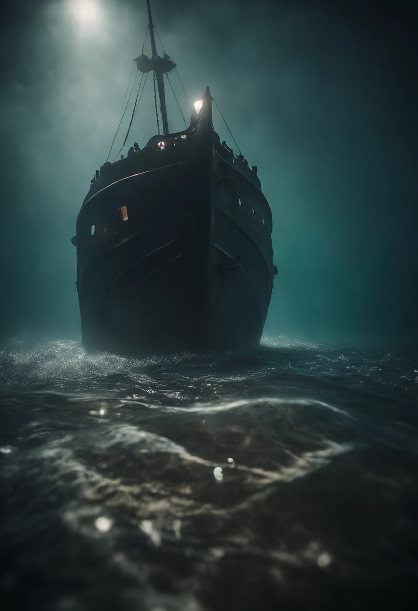 A ship sinking to the bottom of the sea