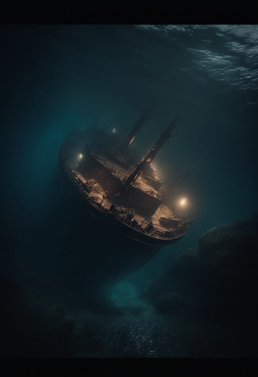 A ship sinking to the bottom of the sea