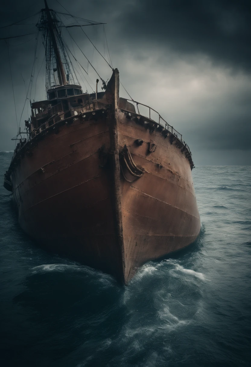 A ship sinking to the bottom of the sea