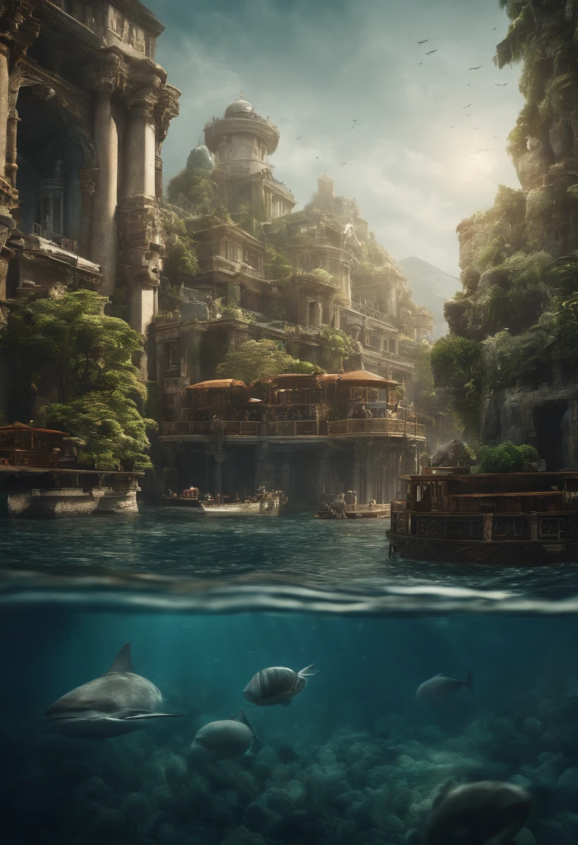 Atlantis、prosperity、Many people、big city、Big cities at sea、Urban islands