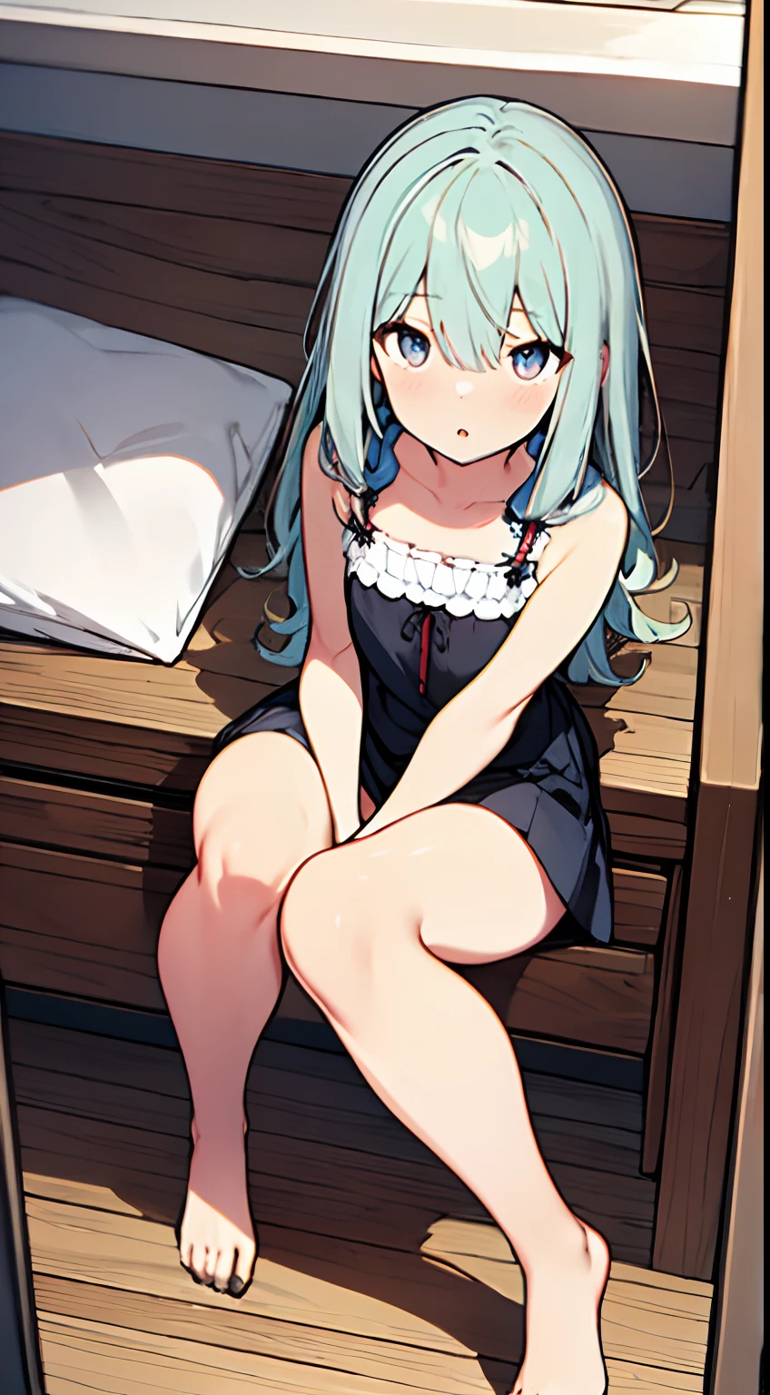 masuter piece, top-quality、Best Quality,32K、ultra-detailliert、Wallpaper, ultra -detail, Absurd beauty, 1beautiful girl、Big crisp eyes、Slender legs、Make your head smaller、miscievous smile、Angle looking up from below:1.2、♡♡♡、(Seated Pose)、thighs thighs thighs thighs、Medium short hair、inside in room
