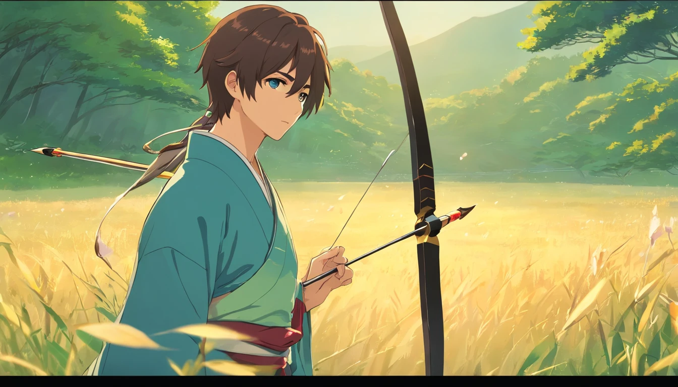 hyper HD, Masterpiece, ccurate, Super detail, High details, High quality, Award-Awarded, Best quality, A high resolution, 8K,Asian male,in a panoramic view,Bow and arrow competition,Archery competition,On the sports field,There are a lot of people,wearing a hanfu,Square face,Deep eyes,Beard