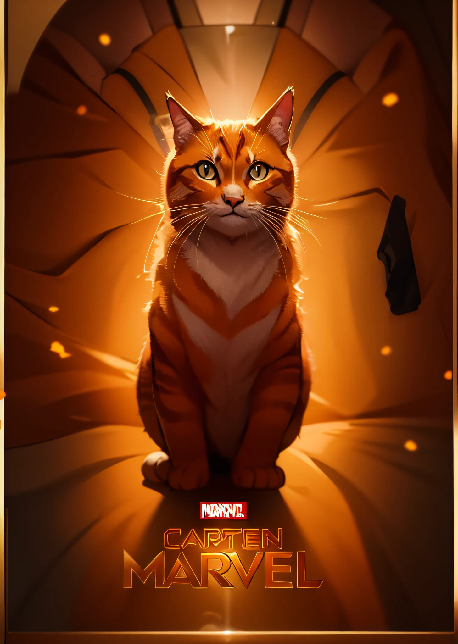 Movie Poster page of ginger cat with a collar and name tag saying goose, title saying "GOOSE" - a film poster of a Captain Marvel comics movie complete with credits