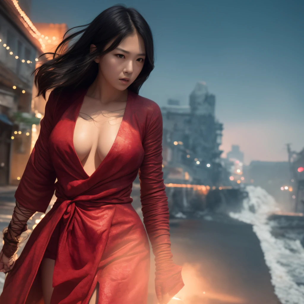 CG Giant Secret Realm,Asian women pose in colorful bikinis, Realistic secret manga girl rendering, detailed face of a asian girl, Realistic in the secret world, Smooth CG art, Realistic. Cheng Yi, Realistic secret style, A lovely secret rendering, Rendu portrait 8k, Render character art 8 K, Kawaii realistic portrait, (Linen batik scarf), Angry fighting stance, looking at the ground, Batik linen bandana, Chinese python pattern long-sleeved garment,Uncharted(Abstract propylene splash:1.2), Dark clouds lightning background,废墟(realisticlying:1.4),Black color hair,Flour fluttering,Telephoto lens high, A high resolution, the detail, RAW photogr, Sharp Re, Nikon D850 Film Stock Photo by Jefferies Lee 4 Kodak Portra 400 Camera F1.6 shots, Rich colors, ultra-realistic vivid textures, Dramatic lighting,8K quality, Girls,Backstreets, Dark clouds lightning background(realisticlying:1.4),Black color hair,Uncharted, RAW photogr, Sharp Re, Nikon D850 Film Stock Photo by Jefferies Lee 4 Kodak Portra 400 Camera F1.6 shots, Rich colors, ultra-realistic vivid textures, Drama light film CG society,Tropical canyon battle scene、Chinese big breasts、Vintage trench coat、three kingdom、ember、100 people、Faraway view、intense battles、high detal、masuter piece、NSFW,Multi-layered long-sleeved gauze garment,Quick-dry vest,Colorful cotton and linen sweater,Red and black snake cloak cloak,Doomsday ruins(Uncharted)Climb the streets(Armageddon)eyes filled with angry,He clenched his fists