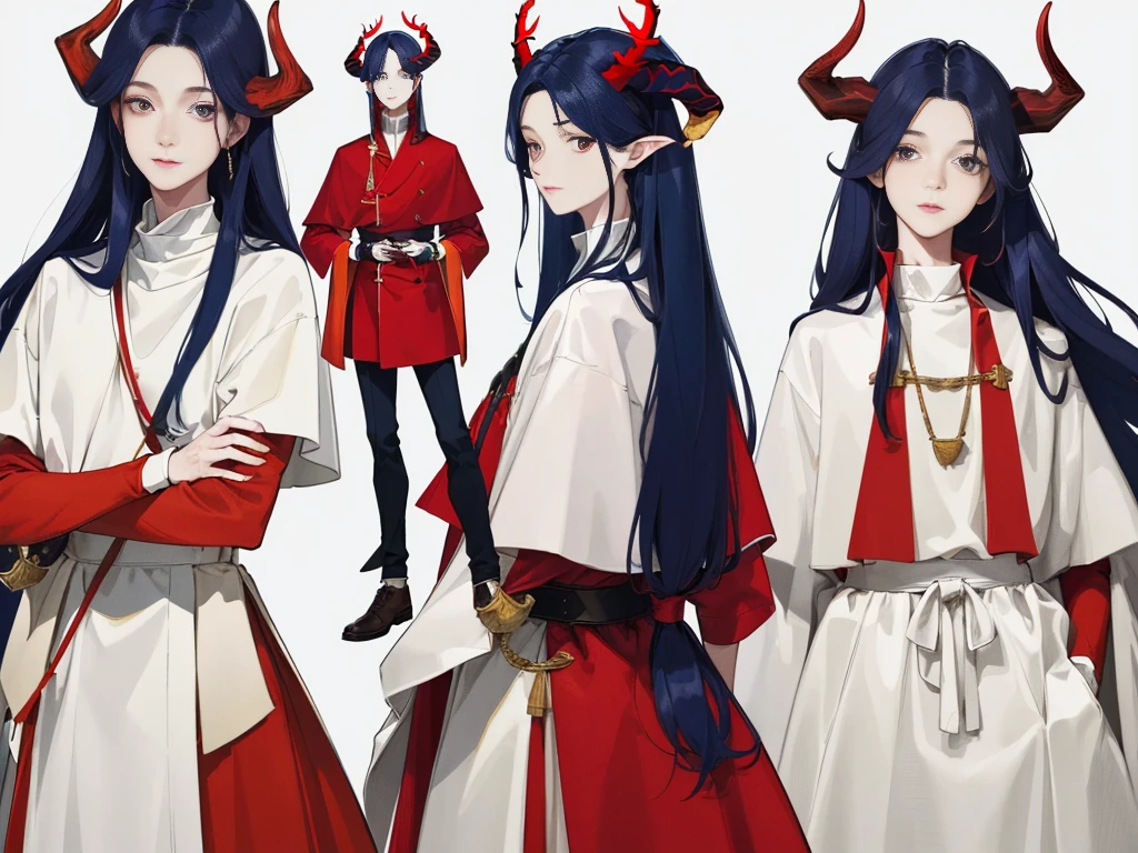 Detailed juvenile male with red skin,navy blue hair, Two thin horns,Dressed as a druid,illustartion,Realistic,Harmonious colours,natural lighting,Forest setting, Masterpiece: 1.6, Best Quality: 1.4, Live Image: 1.2, intricate details: 1.2, charturnerv2: A complete change in body character,
Appearance: 詳細な目, High-quality eyes,
(Single background, whitebackground: 1.3), multiple views, Multiple images of the same character in one outfit: 1.3.