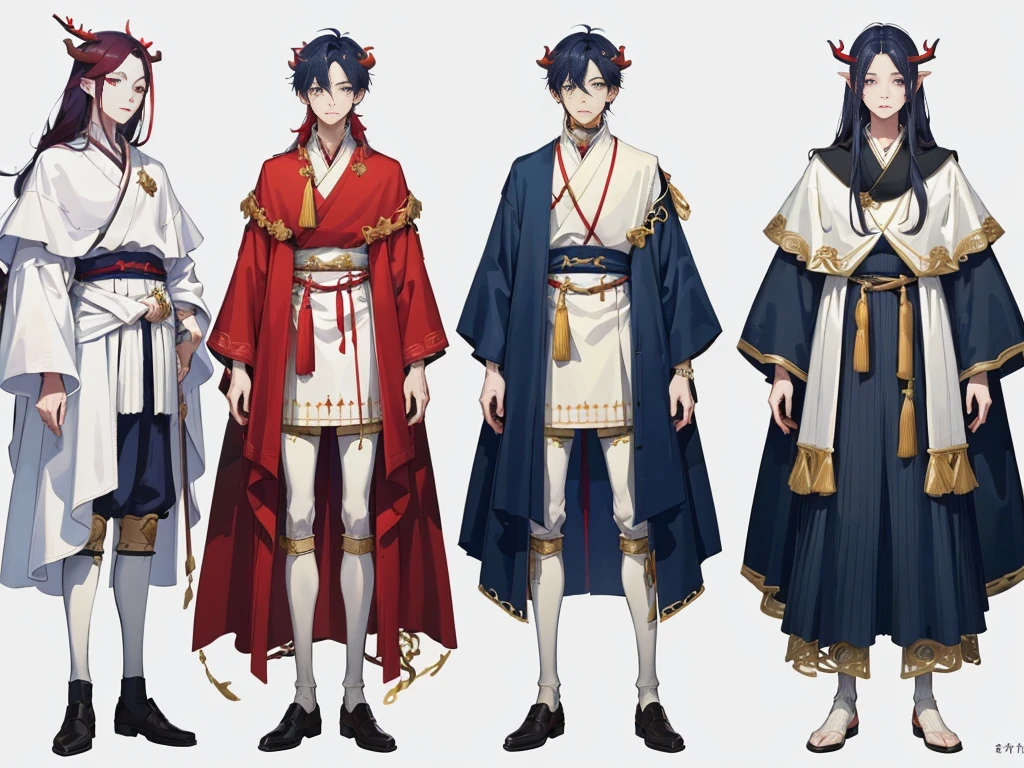 Male, Detailed young with red skin,navy blue hair, Two thin horns,Dressed as a druid,illustartion,Realistic,Harmonious colours,natural lighting,Forest setting, Masterpiece: 1.6, Best Quality: 1.4, Live Image: 1.2, intricate details: 1.2, charturnerv2: A complete change in body character,
Appearance: 詳細な目, High-quality eyes,
(Single background, whitebackground: 1.3), multiple views, Multiple images of the same character in one outfit: 1.3.