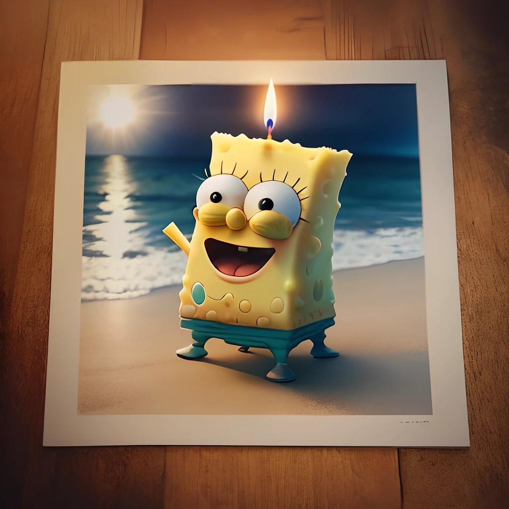 spongebob holding a candle