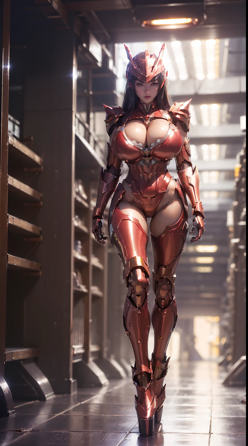 (1GIRL, SOLO:2), (super detailed face), (Phoenix mecha helm: 1), (BIG BUTTOCKS, 11 LINE ABS, CLEAVAGE, HUGE FAKE BREASTS:1.5), (MECHA GUARD ARM:1.3), gold, (RED SHINY MECHA CYBER ARMORED, MECHA SKINTIGHT SUIT PANTS, MECHA GUARD ARMOR LEGS, HIGH HEELS:1.5), (MUSCULAR BODY, SEXY LONG LEGS:1.1), (LOOKING AT VIEWER:1.3), (female focus:0.886), (WALKING DOWN HALLWAY OF FUTURISTIC SPACE STATION:1), (BRIGHT LIGHTING:1.5), SUPER TEXTURE, UNREAL ENGINE RENDER, PHYSICALLY-BASED RENDERING, ULTRA HIGHT DEFINITION, 16K, 1080P.