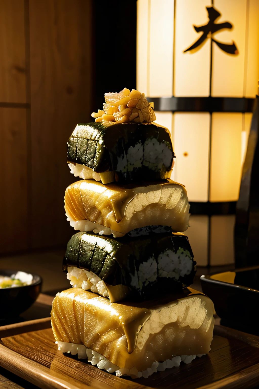 Gold sushi, Japanese food, side view