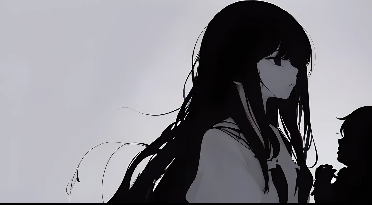 (a very delicate and beautiful)、girl with、child、(Maniacal)、The human、dance、Disgusting、canny、terrifying、独奏、(silhuette)、(、dark backgrounds、Black figure、(silhuette)、skinny body、The long-haired、Hollow parts、Black、