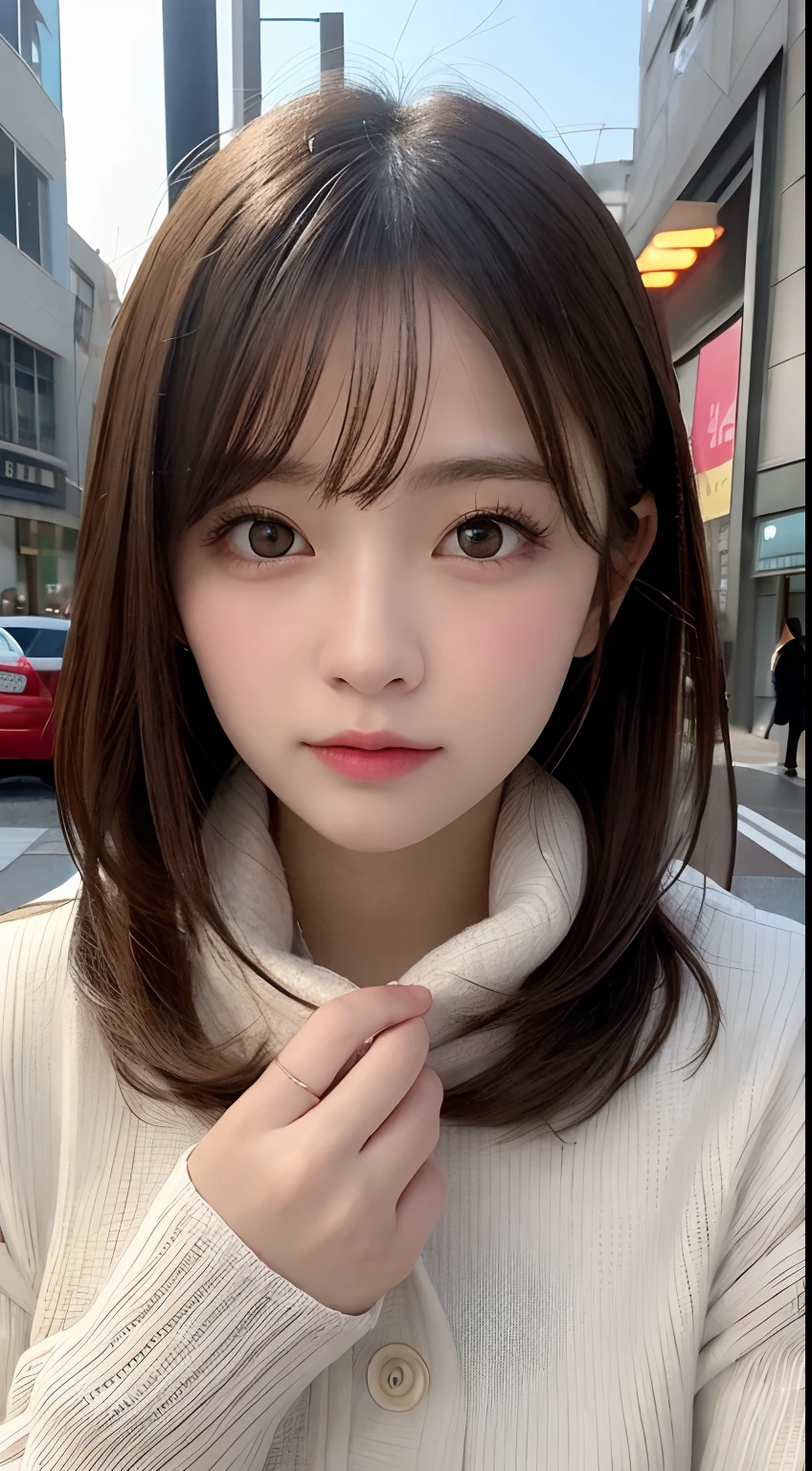 masutepiece, Best Quality, Illustration, Ultra-detailed, finely detail, hight resolution, 8K Wallpaper, Perfect dynamic composition, Beautiful detailed eyes, Winter clothes,Medium Hair,small tits,Natural Color Lip, Harajuku、20 years girl、Cute、Show your sexy look to the camera,Face that feels ecstasy,blur backgroun