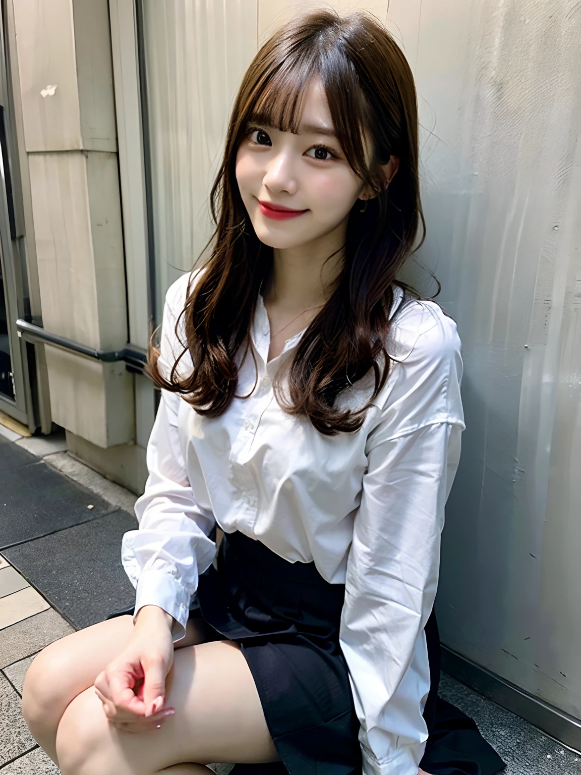 校服、knee high socks、Brown hair、Shorthair、