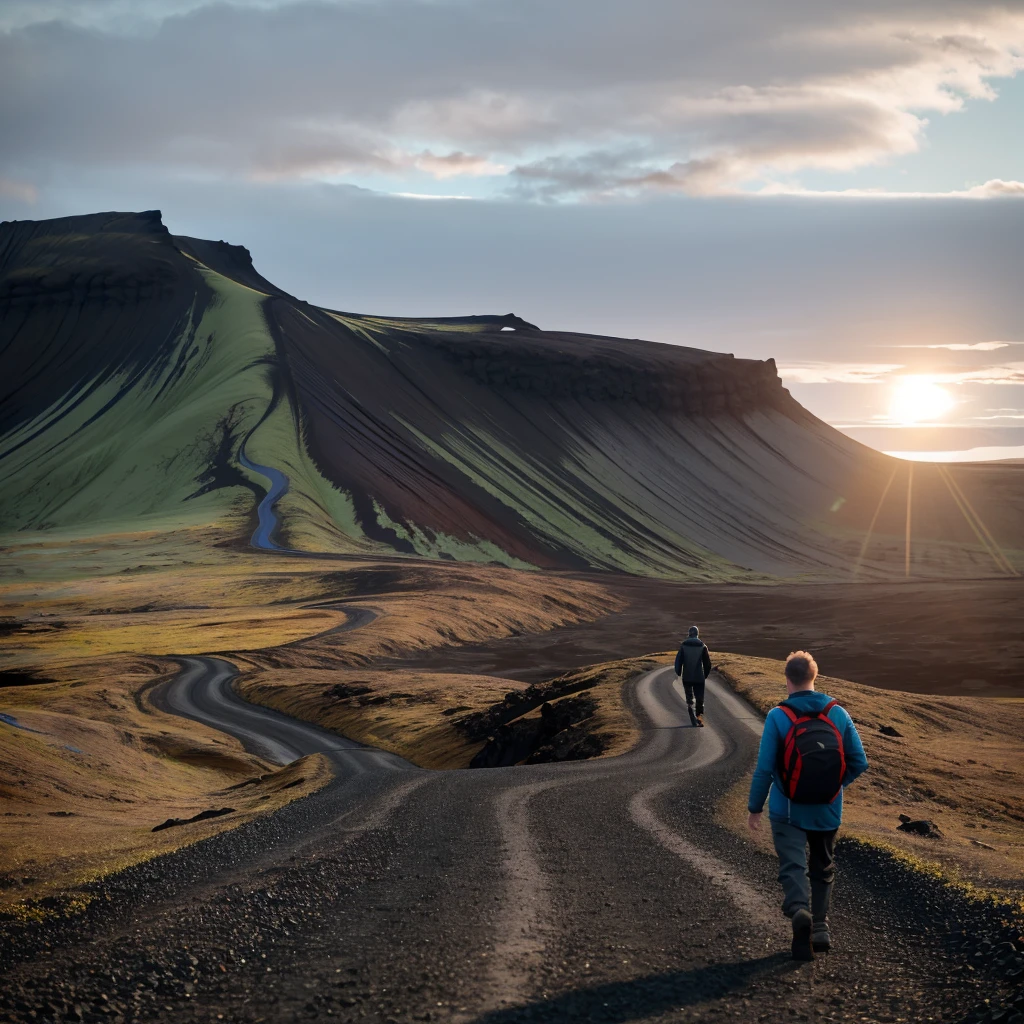 There were two men walking on a dirt road in the mountains, iceland hills in the background, iceland photography, an icelandic landscape, iceland landscape, iceland landscape, unsplash contest winning photo, iceland landscape photography, sci-fi of iceland landscape, icelandic valley, iceland, author:Johannes Voss, by Hallsteinn Sigurðsson, by Daniel Seghers