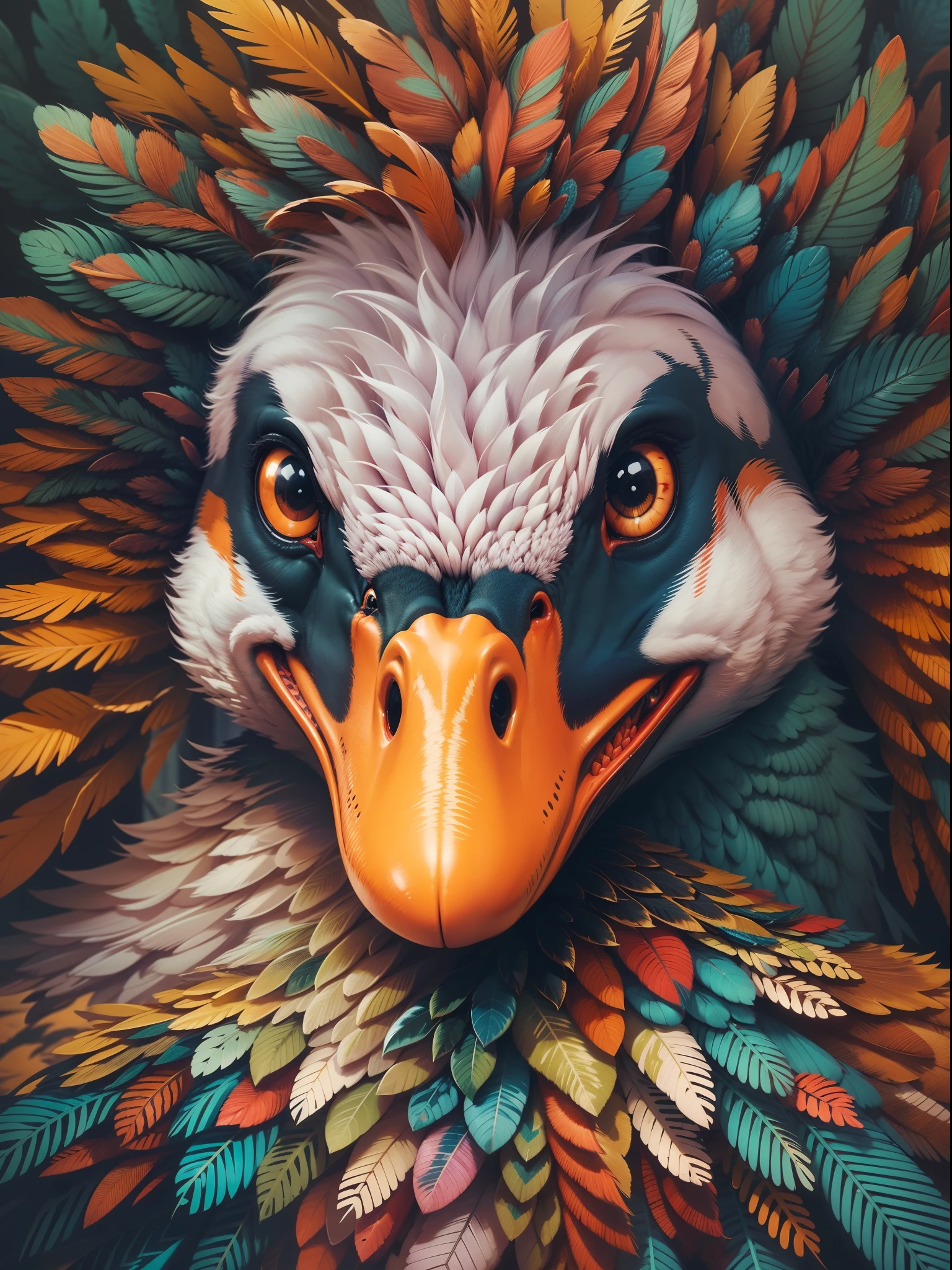 a goose with Marvel colors and patterns,heroic eyes,fluffy feathers,[comic style] @[MCU-themed] background, [heroic stance], bright and vibrant colors, [dynamic pose],sleek and shiny feathers, [powerful gaze], [detailed feathers and patterns], [high contrast], dramatic lighting, [cinematic feel], [full of energy]