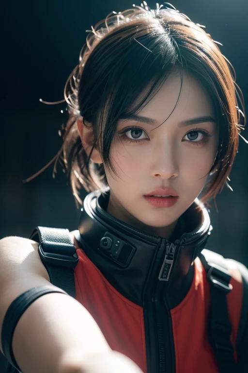 A glamorous young short black haired lady, Tomboyish, techwear outfits, Tactical attrition, Tacticool, tmasterpiece, Perfect for full-body shooting, High definition and sharpness, Creative and expressive lighting, Vivid and evocative colors, Details and surprising textures, Stunning eye detail, Innovative and bold composition, Surprising and fascinating perspective, Artistic fidelity and precision, Creative and effective approach, Exposure control is good,Expressive, Surprising originality and creativity, Engaging emotions and narratives, Creative use of light and shadow, Capture unique and surprising moments, Impeccable technical competence, Harmonious tonal balance, Meticulous attention to every detail, Realistic and expressive portrait, Use color wisely,Create a unique atmosphere, Impressive visual impact.