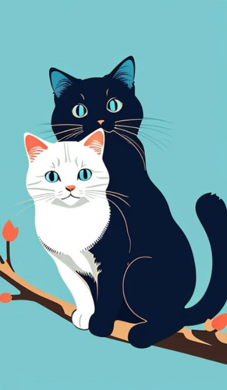 a vector illustration of a colorful cute Cat on a branch, visible thick lines, vector art, graphic design, minimalistic. no gradients, simple colors