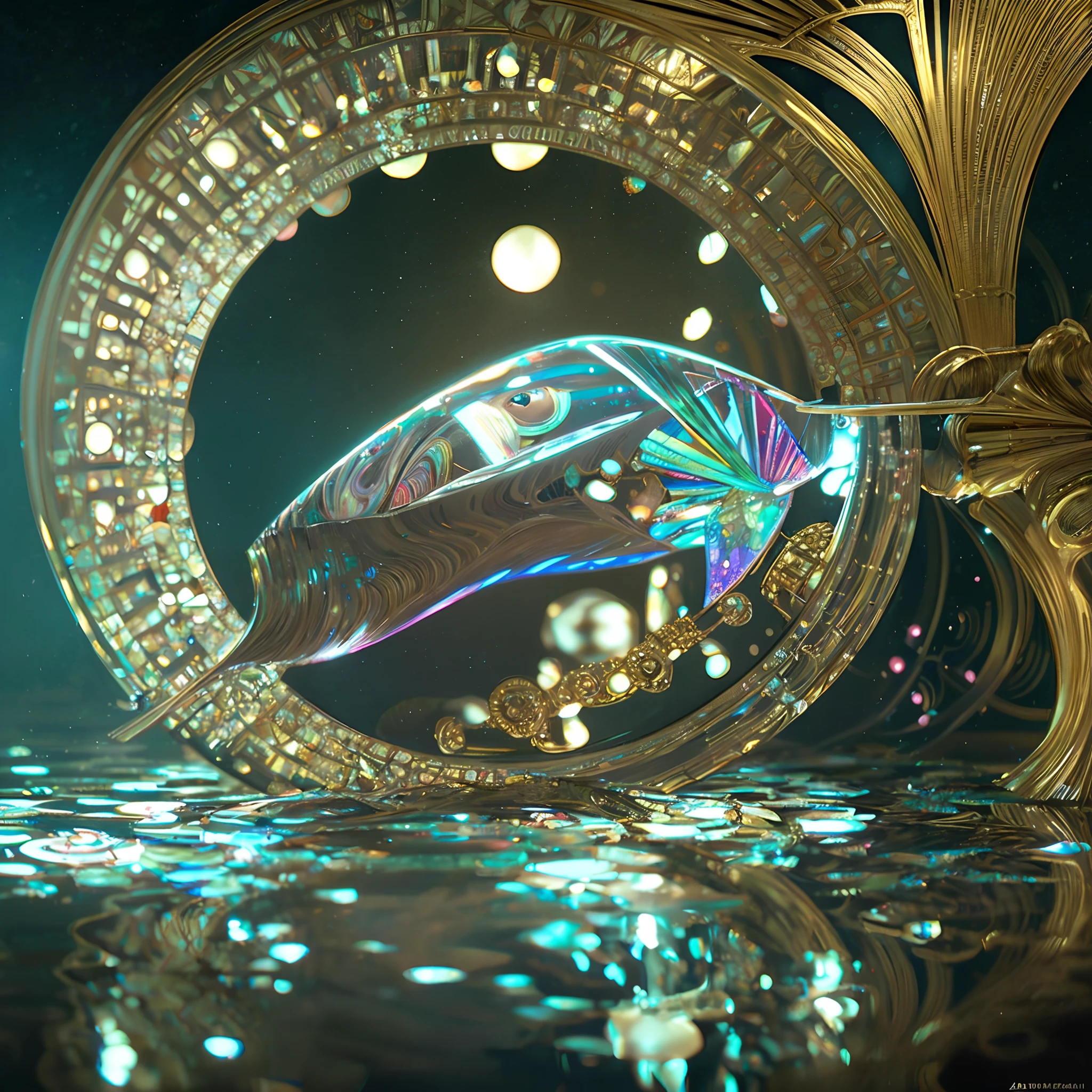 Water, refraction, Reflectors, Mirrors, prisma, Sunlight, glowing lights!! Intricate elegant, Highly detailed, Digital Painting, art stations, Concept art, Smooth, Sharp Focus, Illustration, art by ( ( ( ( ArtGerm ) ) ) ) And ( Greg Rutkowski )! And ( ( ( Alphonse Mucha ) ) ), Eyes reflecting into an infinitely reflective eye