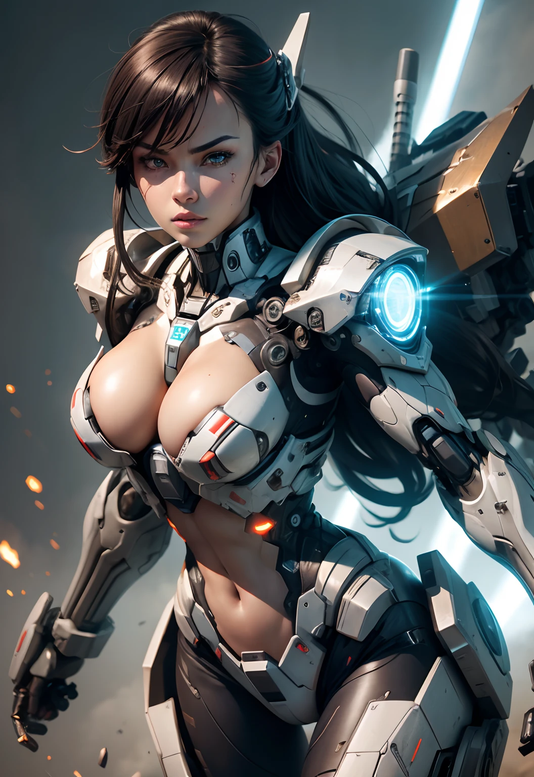 Textured skin, Super Detail, high details, High quality, Best Quality, hight resolution, 1080p, hard disk, Beautiful,(cyborgs),(Missiles from the chest),(Machine gun from both hands),beautiful cyborg woman,Mecha Cyborg Girl,Battle Mode,Girl with a Mecha Body,She wears a battle cyborg mech with a weapon,Fulll body Shot