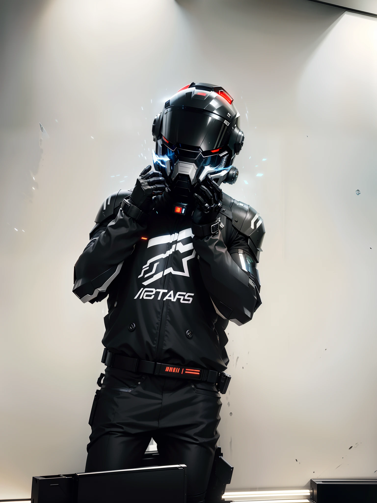 Handsome full-body black mech Cyber handsome warrior,Information mechanical motorcycle,High-tech black full enveloping helmet,Nousr, Biomechanicals, MSHN Robot Man,High-tech helmet,hyper realisitc, Steel, Complex design, insanely details, finely detailled, Extremely clear lines, cinmatic lighting, photograph realistic, A detailed masterpiece