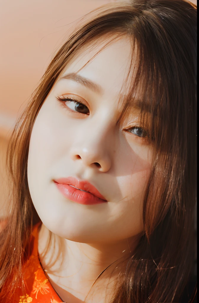 The long-haired woman leaned against the railing,With his eyes closed, bae suzy, On a sunny day, krystal, portrait jisoo blackpink, hot with shining sun, girl wears a red dress, shot at golden hour, Wearing a red cheongsam, Portrait shooting, photoshoot, Album art, ulzzangs, jisoo of blackpink, red velvet, jisoo from blackpink,Open,largeeyes,Open,Open,Wide eyes