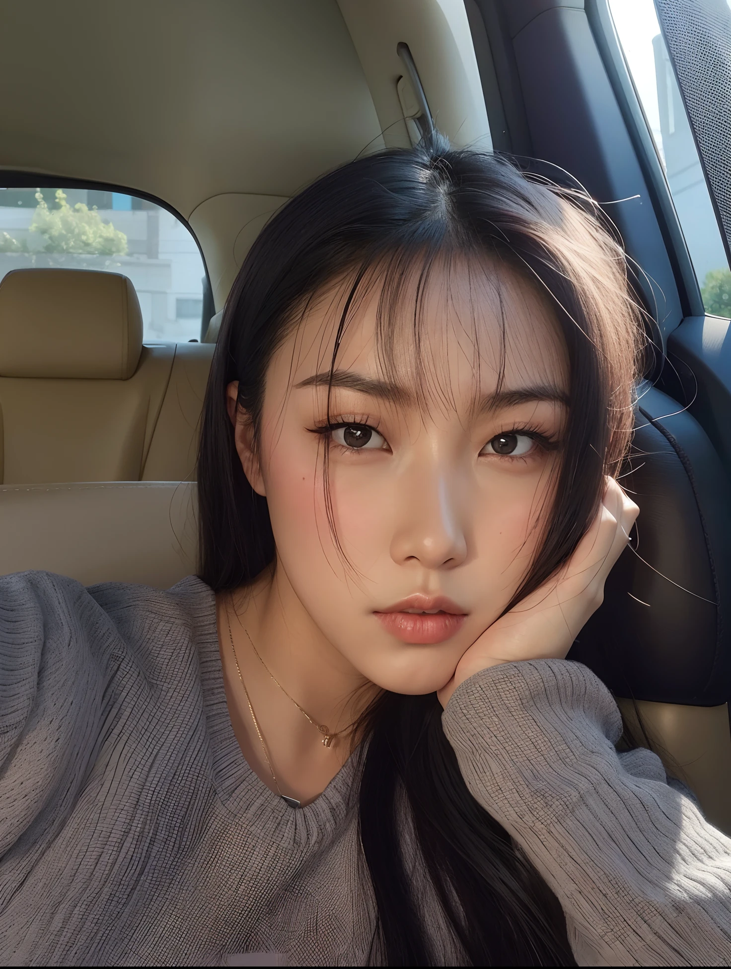 Woman sitting in a car with her head resting on her hand, 2 8 anos, 2 7 anos, 2 9 anos, Mai Anh Tran, 3 2 anos, 2 3 anos, 2 2 anos, 38 anos, Asian face, Xision Wu, 21 anos, Xintong Chen, Asian girl