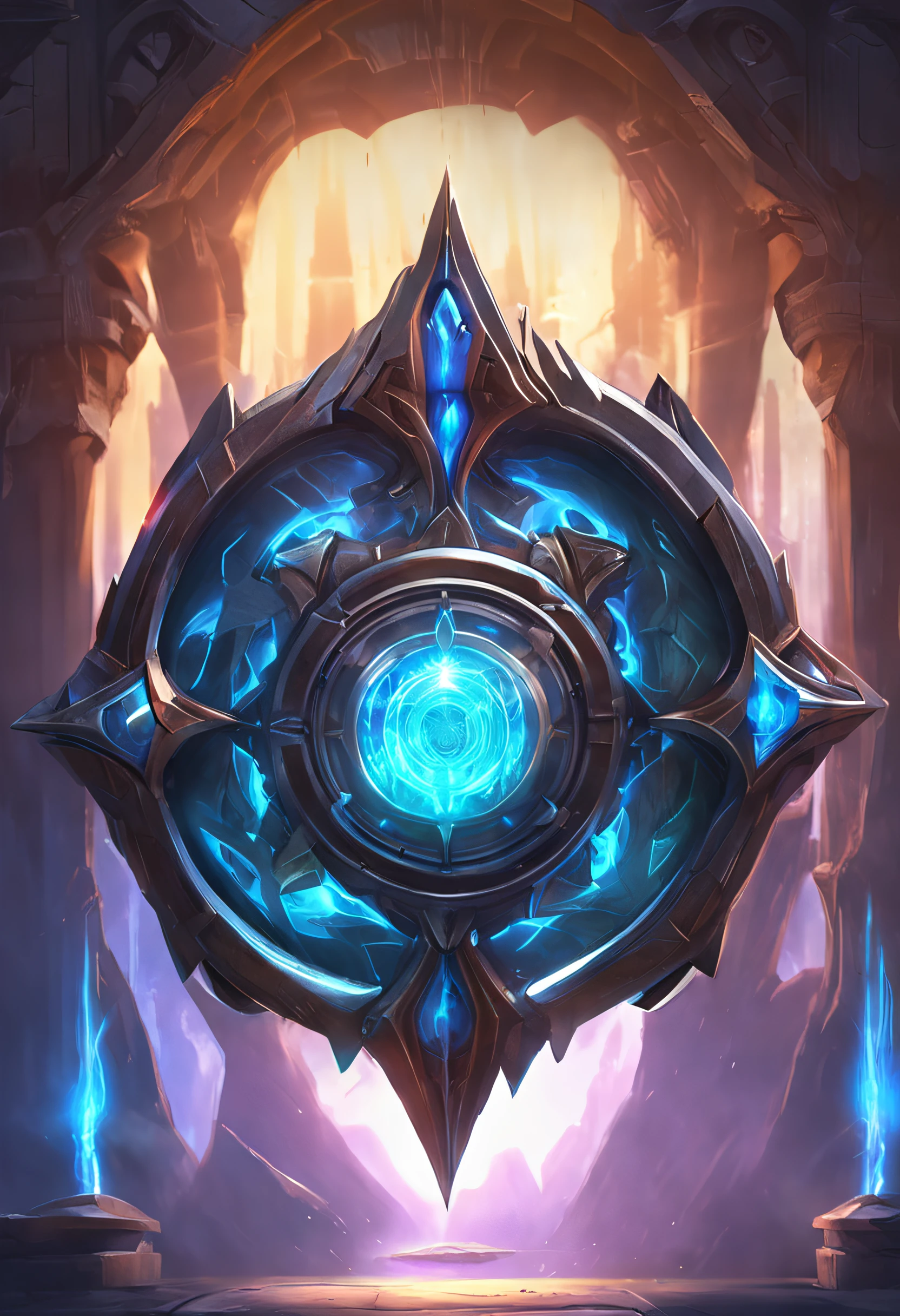 a close up of a circular object with a blue light, world of warcraft spell icon, blue circular hologram, gear halo, of the game portal, magical glowing time portal, fantasy game spell symbol, infinity glyph, portal, portal into anotheer dimension, lightning mage spell icon, summoning circle, vortex portal banish the elders, blue fire powers