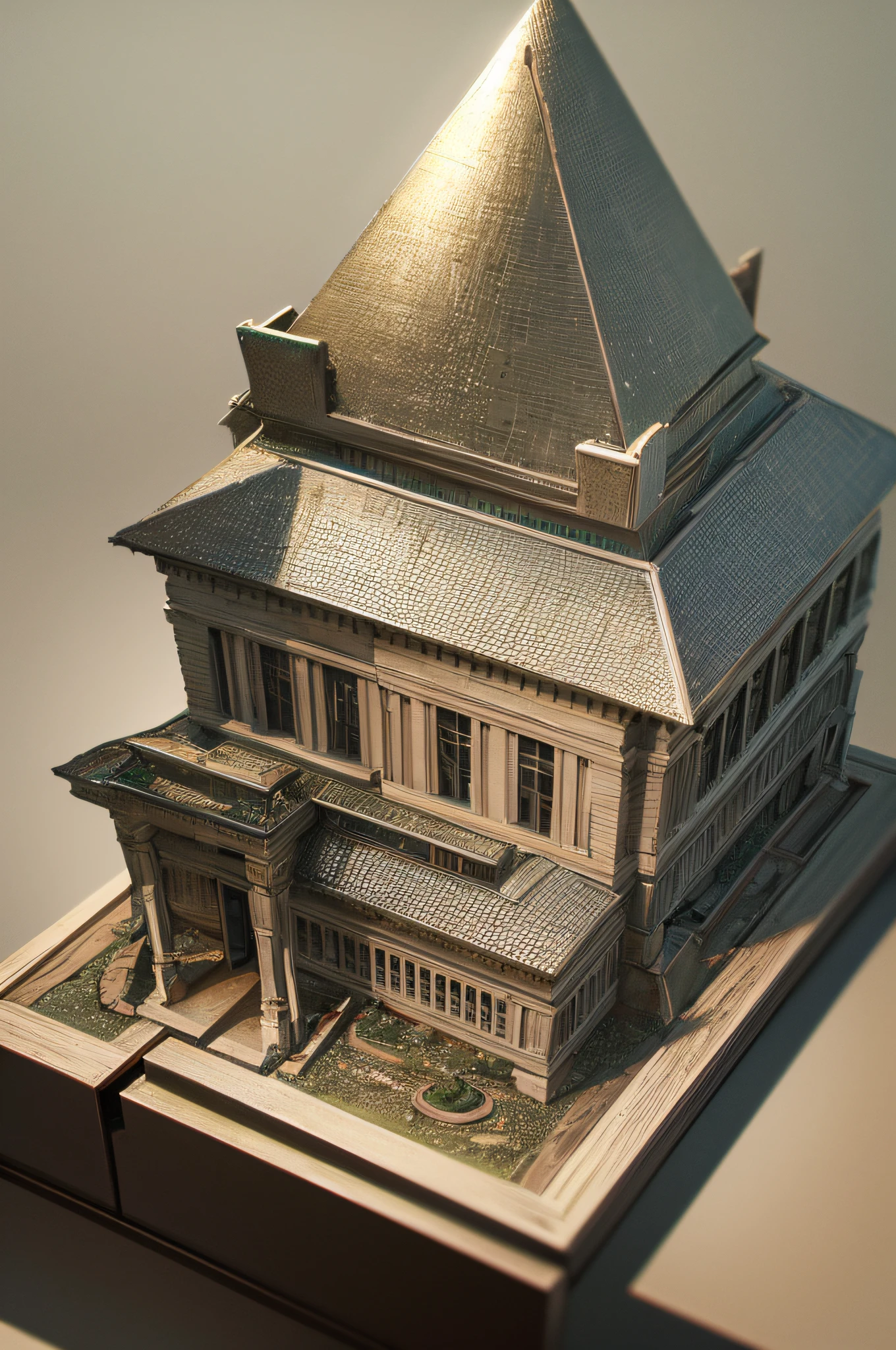 A beautiful model of an alien building is detailed and textured