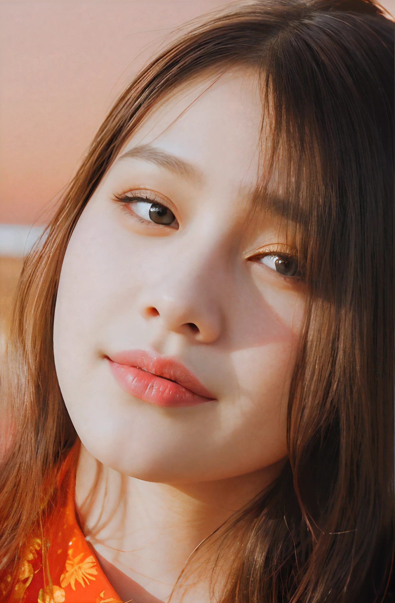 The long-haired woman leaned against the railing，With his eyes closed, bae suzy, On a sunny day, krystal, portrait jisoo blackpink, hot with shining sun, girl wears a red dress, shot at golden hour, Wearing a red cheongsam, Portrait shooting, photoshoot, Album art, ulzzangs, jisoo of blackpink, red velvet, jisoo from blackpink，Open，largeeyes，Open，Open，Wide eyes