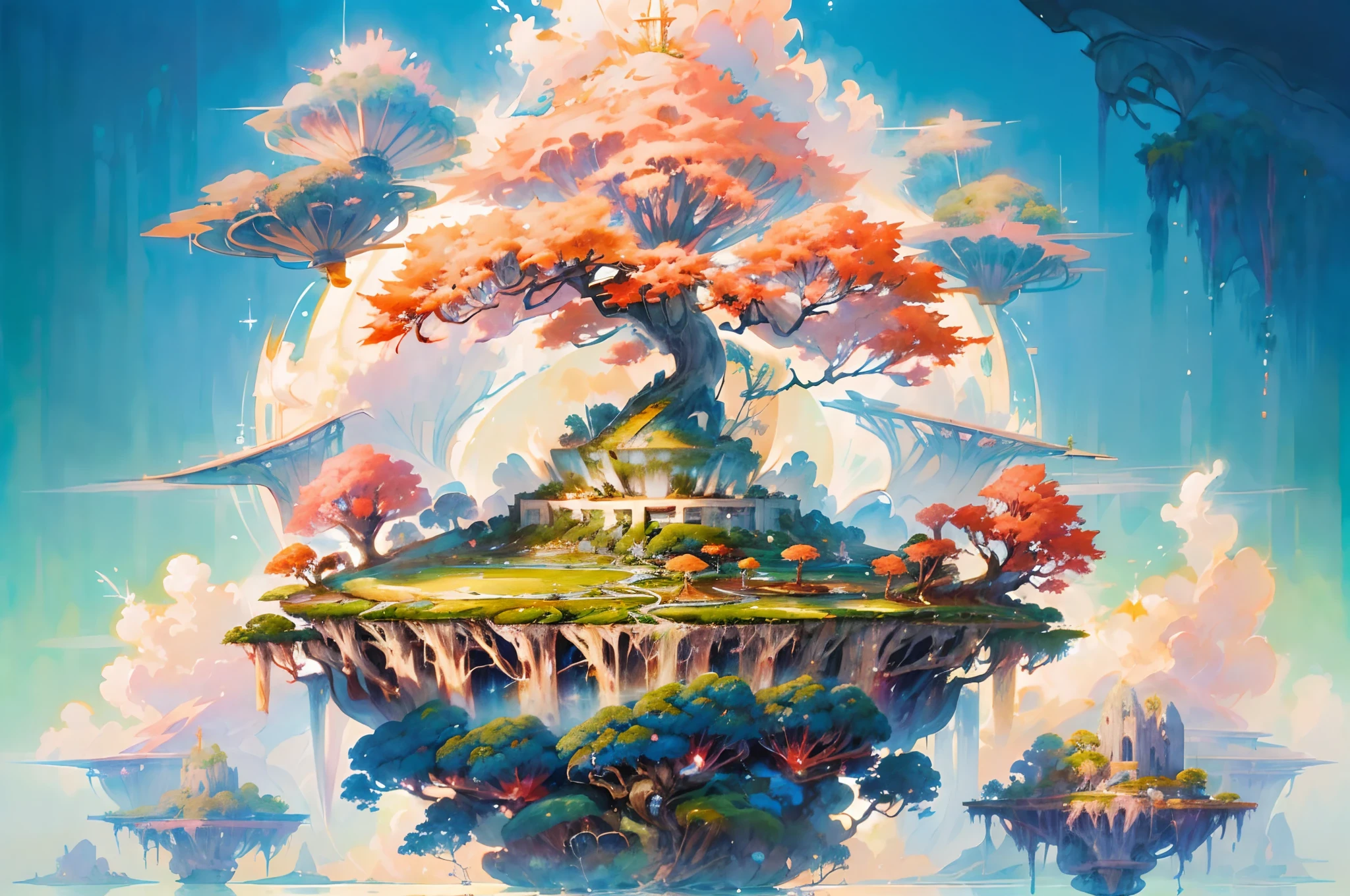 ((a picture of a picture of a floating island with a giant tree)), (floating island in the sky), floating and flying island, island floating in the sky, flying island in the sky, floating island, anime nature wallpap, ross tran. scenic background, anime nature, beautiful anime scenery, ((floating ruins in the sky)), flying island, beautiful anime scene, anime scenery