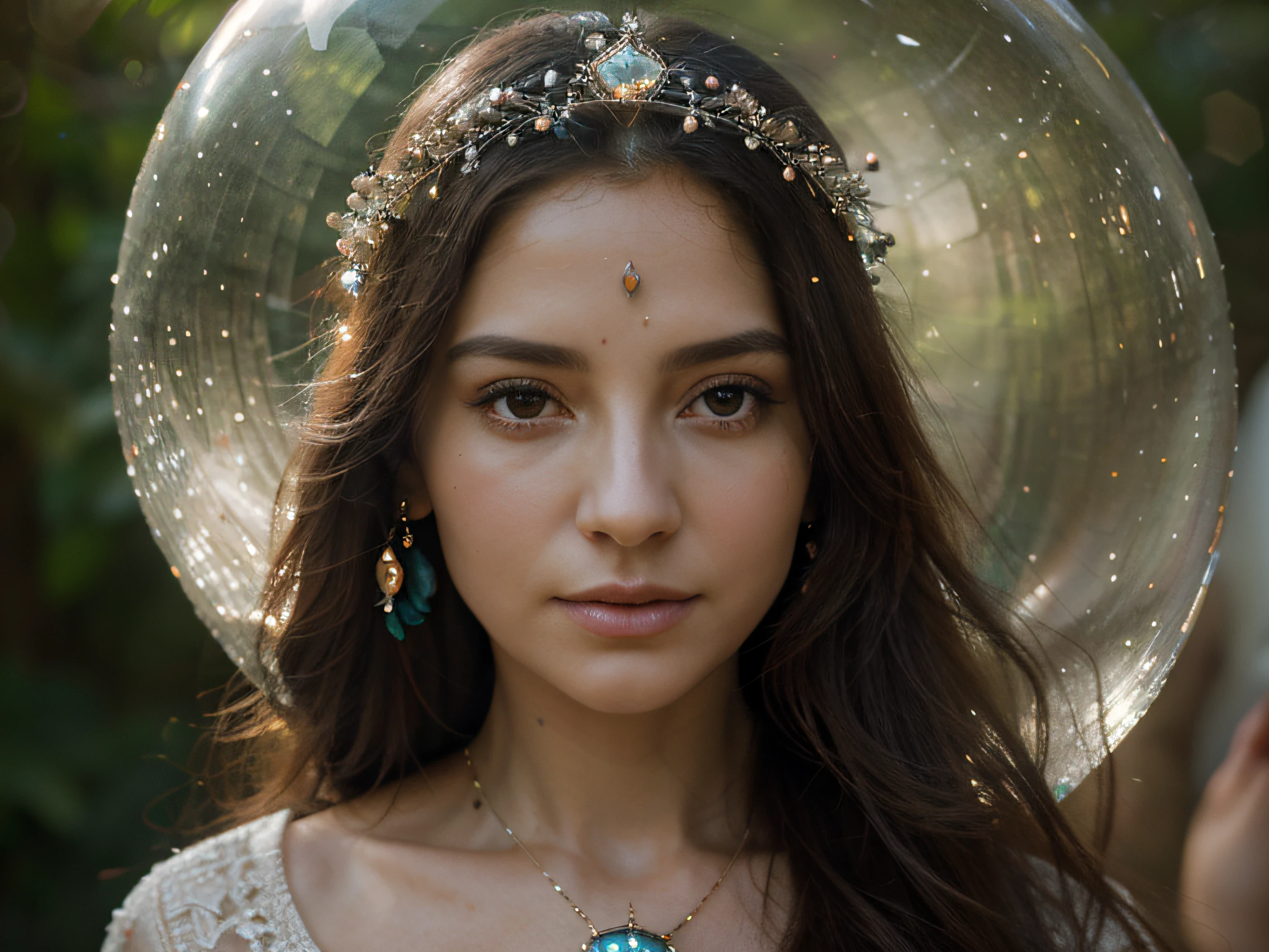 (best quality,ultra HD),(realistic,photorealistic:1.37),beautiful woman,crystal ball,cloth on head,elegant,serene expression,focused gaze,fortune teller,ethereal atmosphere,soft lighting,mysterious aura,vivid colors,mystical,enchanted,delicate,graceful,medium:oil painting,flowing fabric,ornate details,subtle shadows,sparkling crystal ball,meticulous features,fine brushwork,dreamy background,natural elements,subtle glow,whimsical,alluring,unsigned,ageless,divine presence,deeply spiritual,powerful connection,intuitive insights,ancient wisdom,medium:drawings of fantasy creatures,divination,secrets of the future,unveiling destinies,gentle whispers of fate,sorceress-inspired attire,medium:bokeh effect