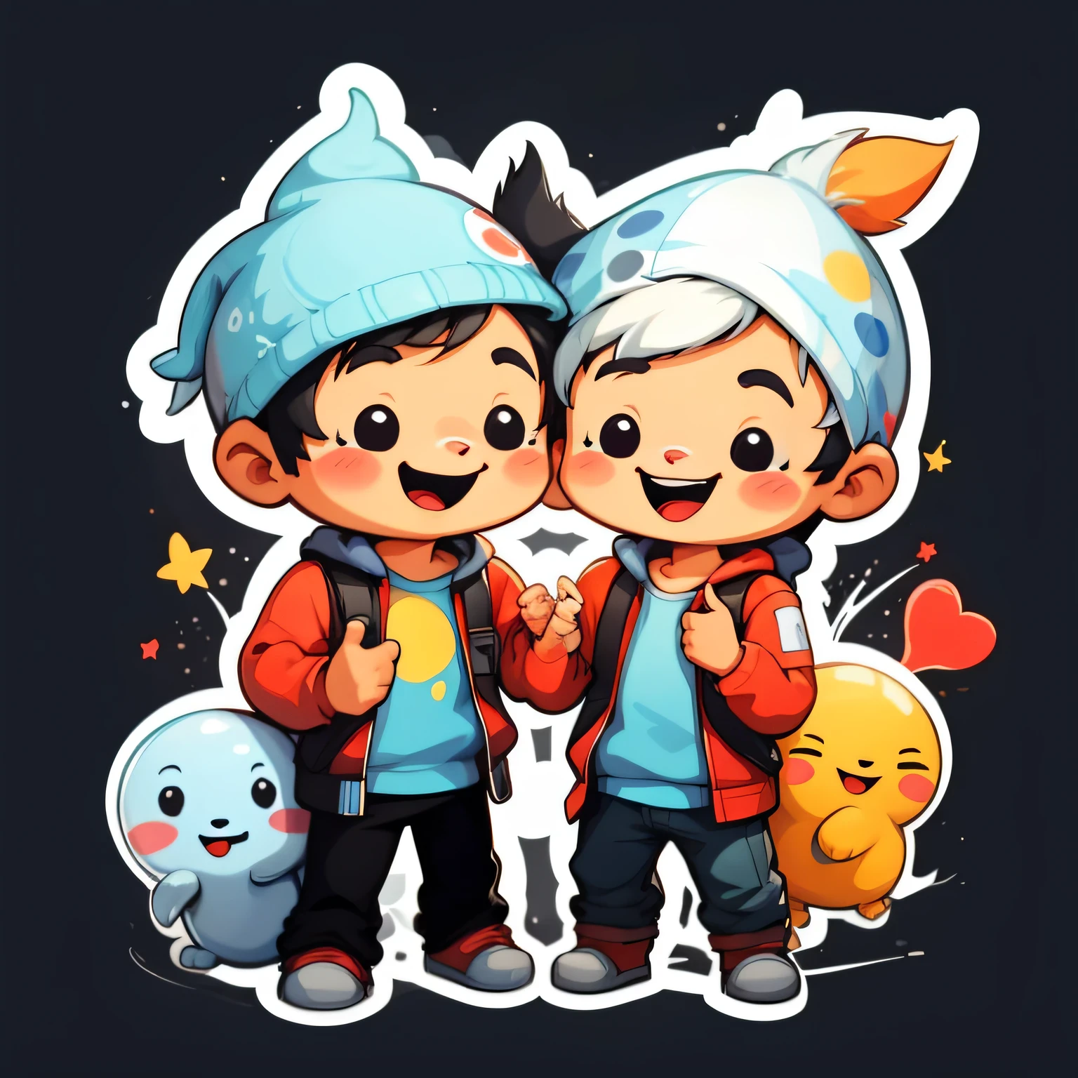 sticker,2boy, happy, simple background, cute