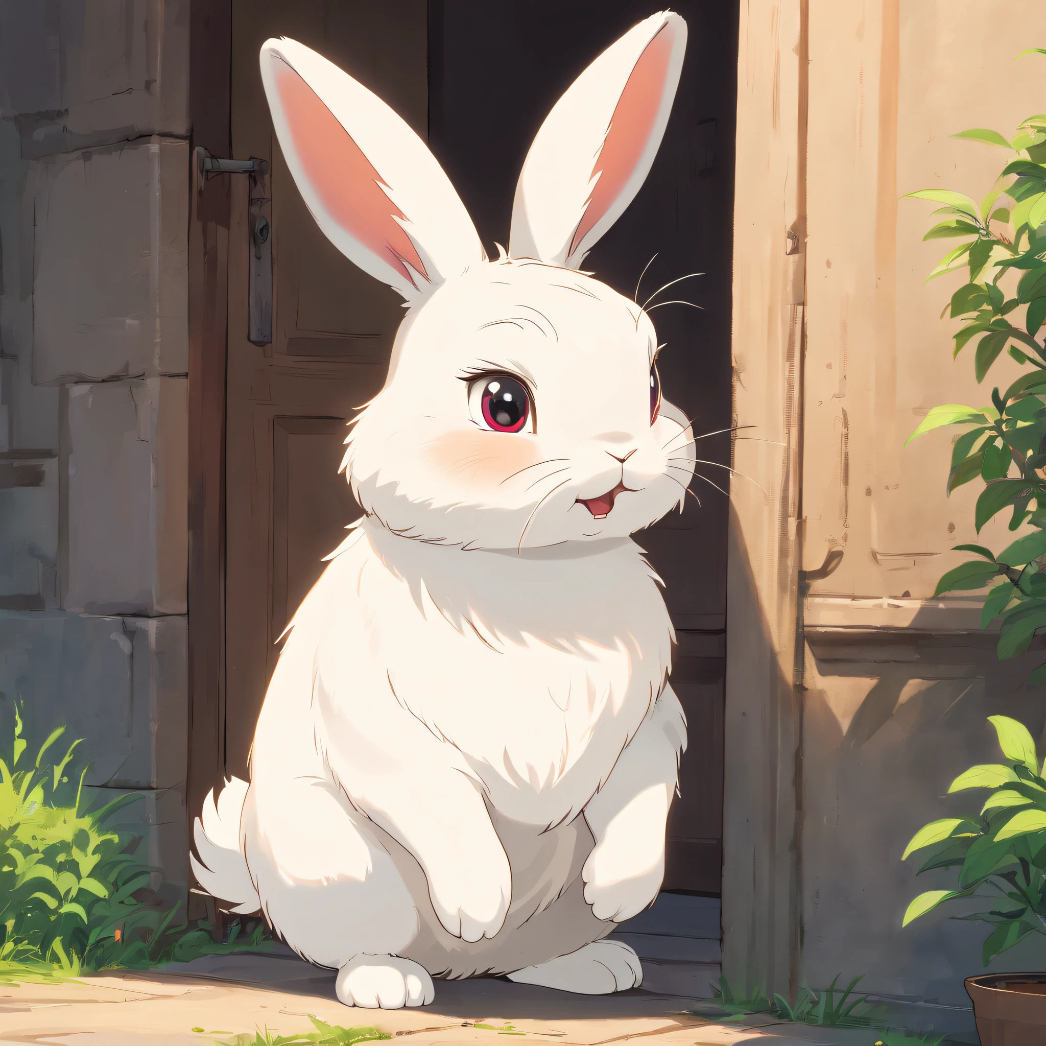 (((Cartoon Character 1.3))), (((Super Cute Bunny))), Standing rabbit with drooping ear, troubled expression, HD реалистичный, Black Eyes, High-resolution image, medium plan, Stamped image in a frame