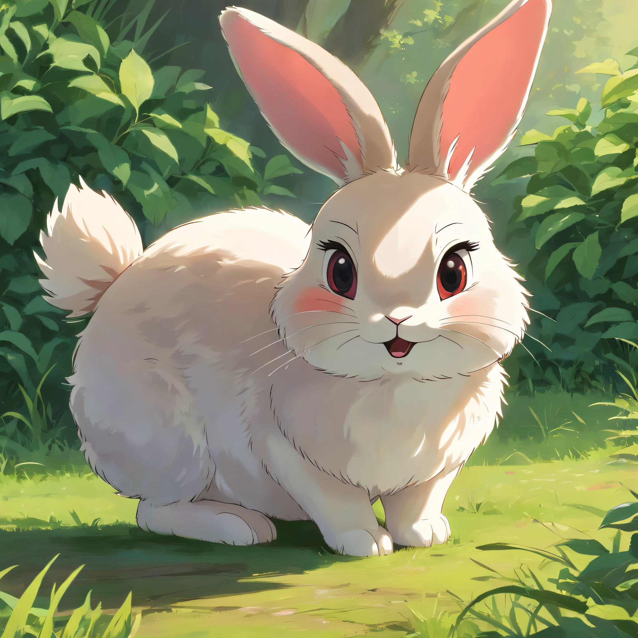 (((Cartoon Character 1.3))), (((Super Cute Rabbit))), standing rabbit with one ear down, troubled expression, HD realistic, black eyes, high-resolution image, medium shot, framed stamped image