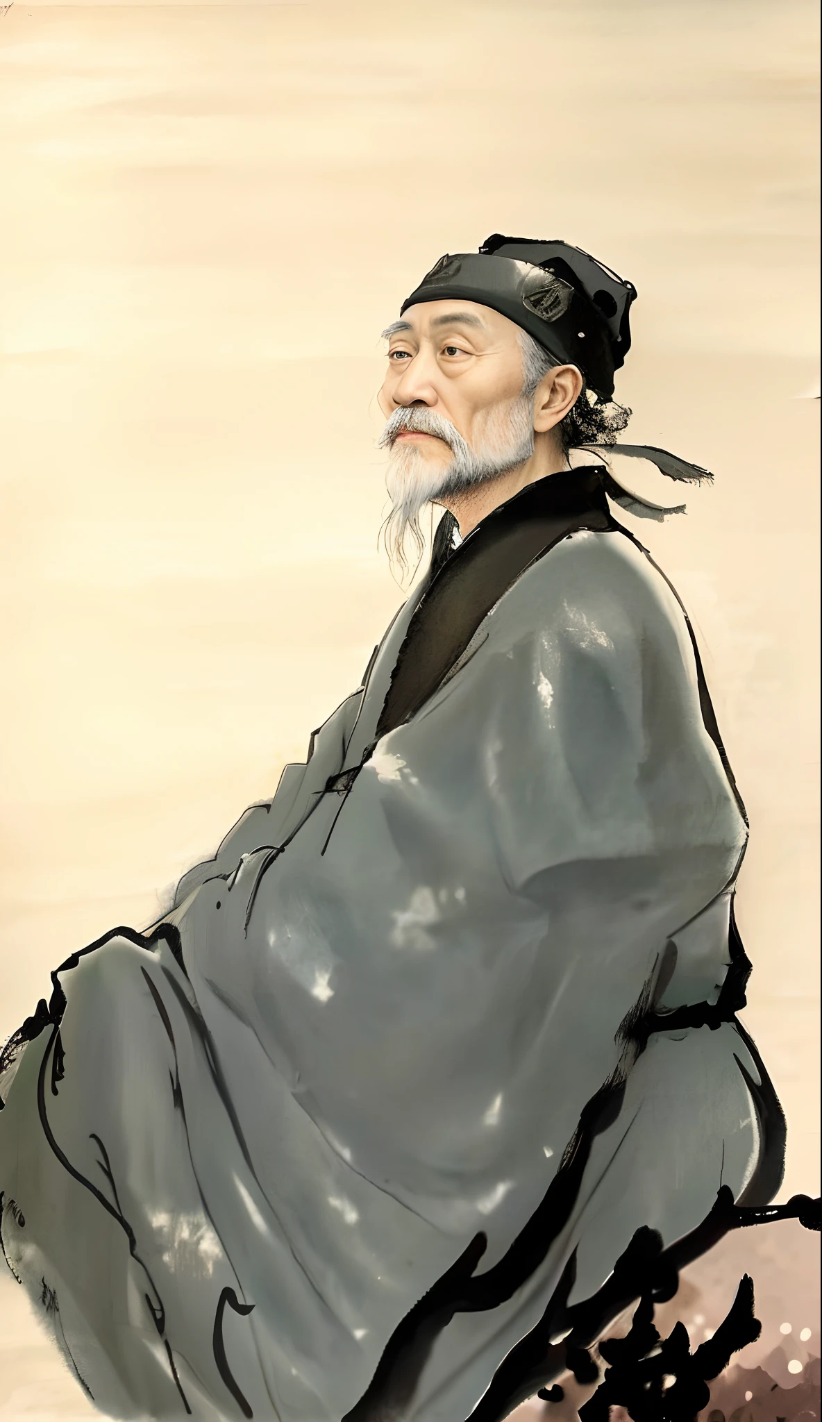 Draw an old man with a beard and a hat, inspired by Wu Bin, Songs inspired by Dong Yuan, inspired by Wu Daozi, Inspired by Hu Zaobin, Inspired by Xuande Emperor, Songs inspired by Hu Zao, Songs inspired by Guo Xi, Paranoid works, Songs inspired by Cao Zhibai, Songs inspired by Seki Dosheng