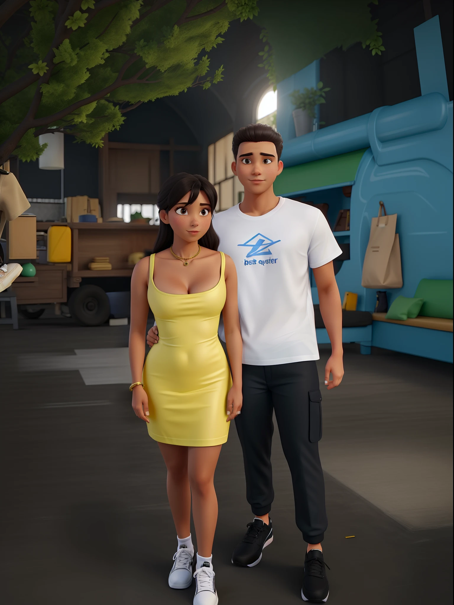 (master part, best quality:1.2) She's so hot, He's wearing a white shirt, black pants, it's dark blue shoe